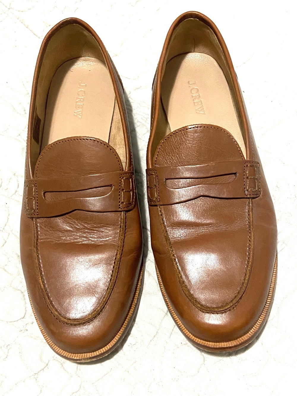 J. Crew Women's Tan Leather Penny Loafers - Picture 2 of 9